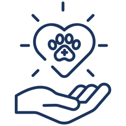 A hand holding a paw in a heart icon